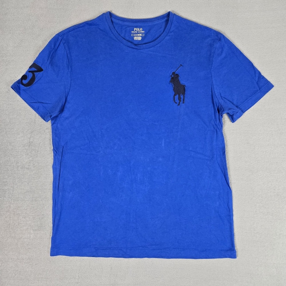 Polo Ralph Lauren T-Shirt Mens Large Big Pony Jersey Blue #3 Cotton Short Sleeve